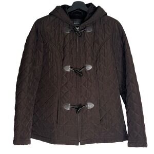 Braetan Womens Brown Quilted Hooded Duffle Jacket Toggle Zip Coat Size S